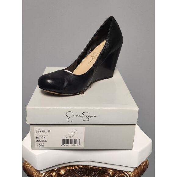 Jessica Simpson Black Leather Kellie Wedge Heel Size 10 - Picture 6 of 6